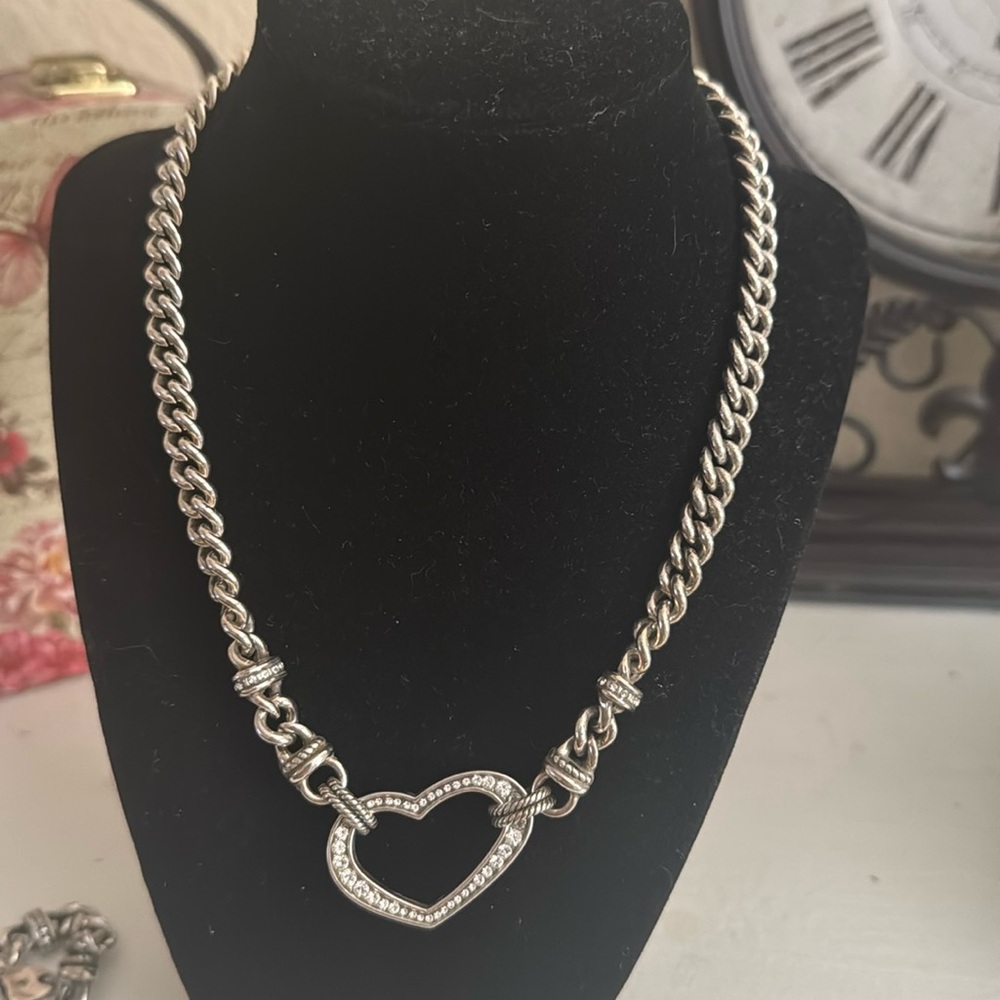 Retired Brighton Silver Heart Necklace and Bracelet Set - Picture 2 of 5